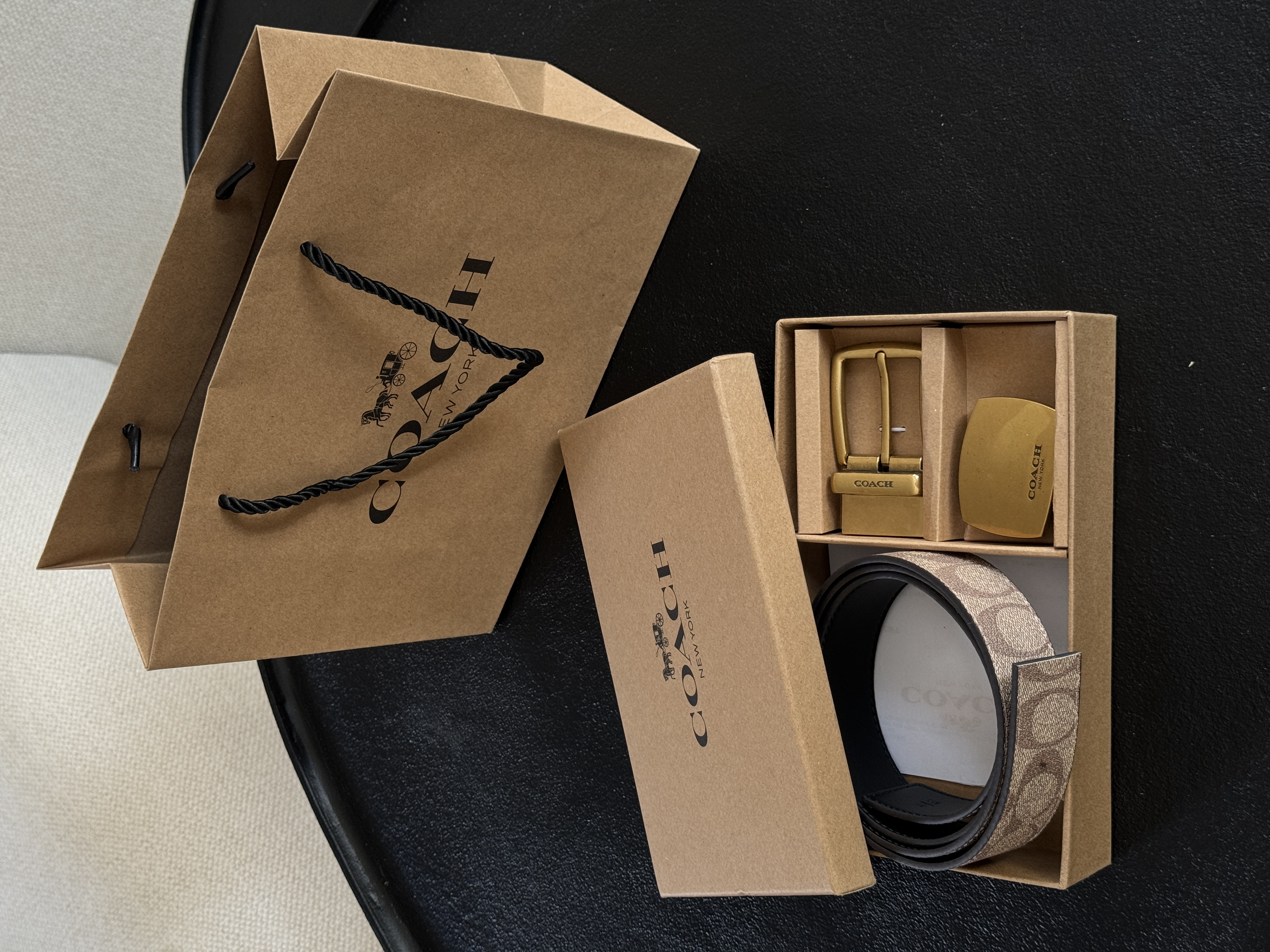 Coach Belt Kit Beige Canvas/Gold Fittings