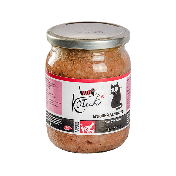 Консерви КОТиК д/котів м'ясні делікатеси з м'ясом та овочами 500г