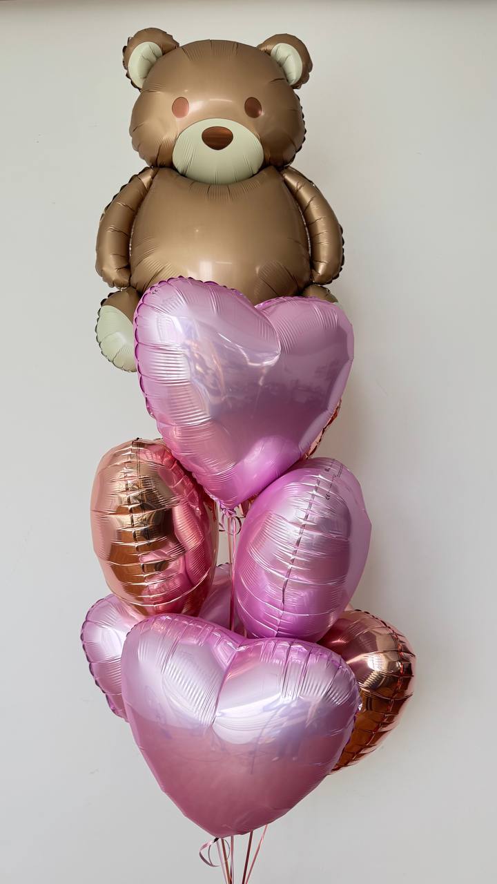 Набір кульок з ведмедиком та 7 фольгованих сердечок
