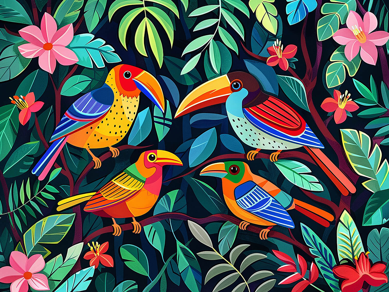 Fantastic tropical birds II, 60x80 cm, painting on canvas