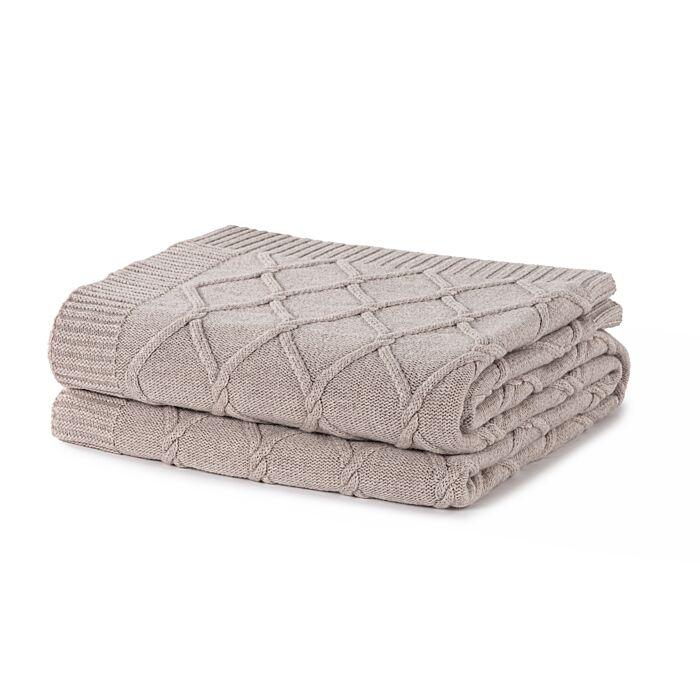 Плед Likya Hamam 127×178 Бежевий, 100% вовна, в’язка «косичка», преміум