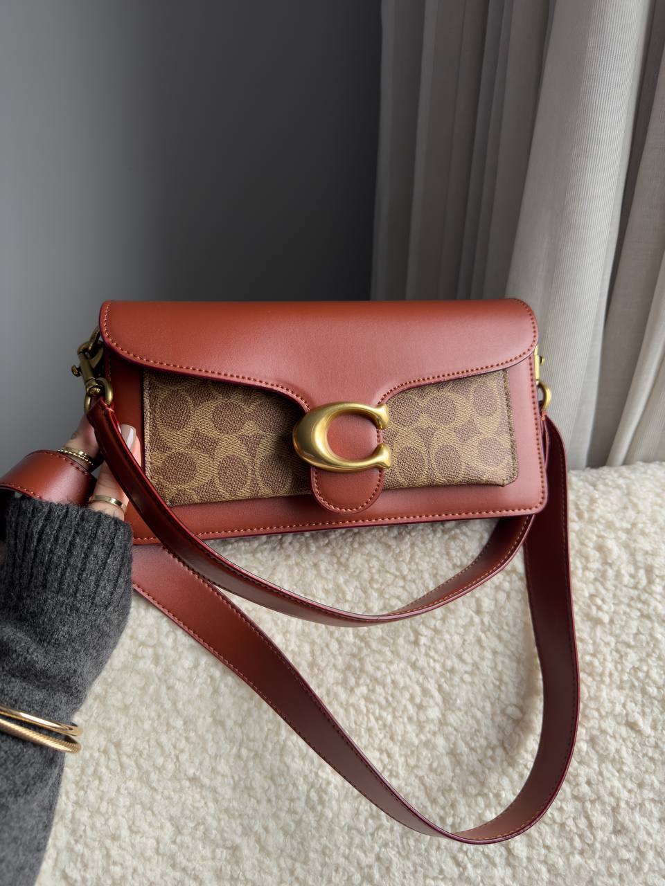 Coach Tabby Red/Beige Shoulder Bag In Signature Canvas