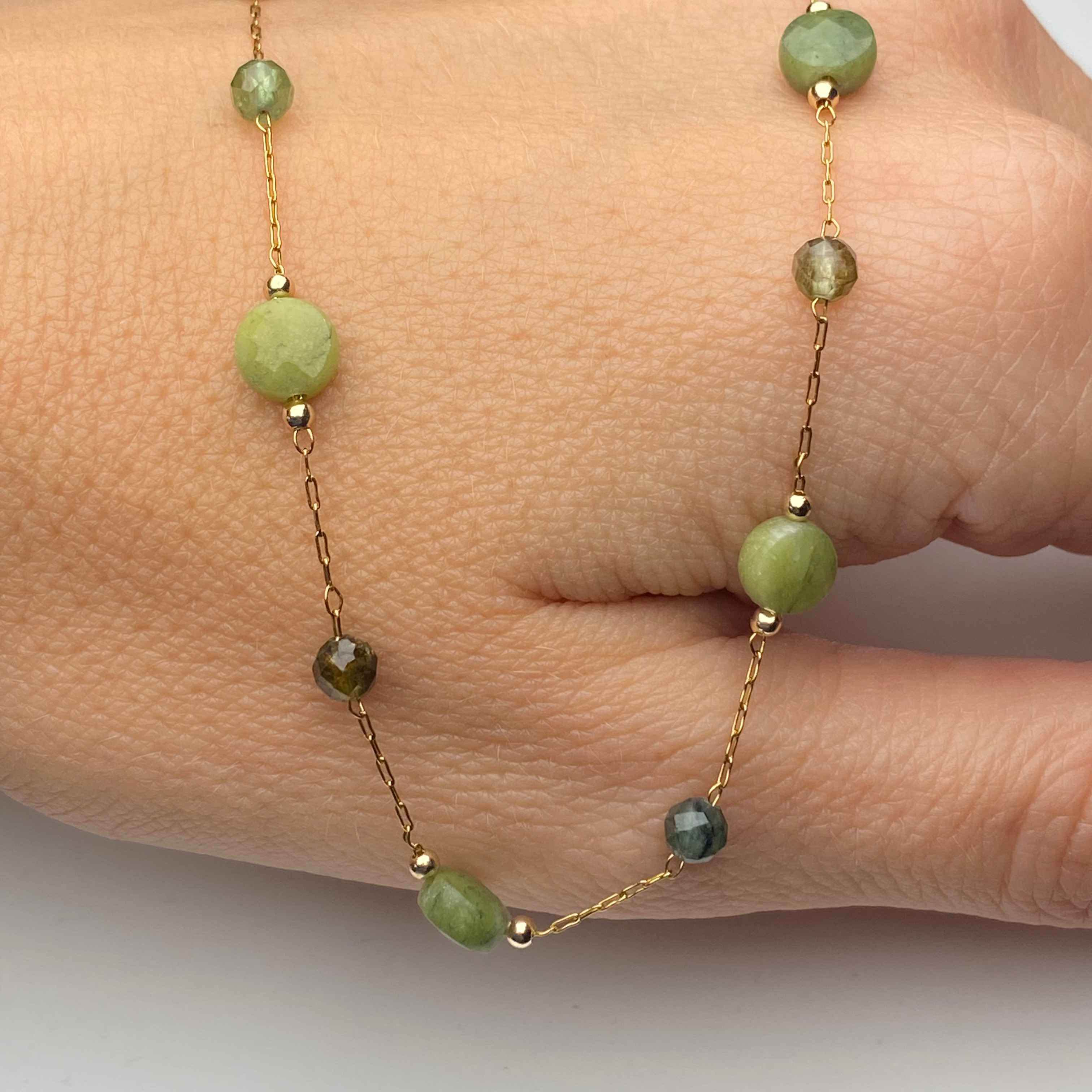 Green jade and tourmaline necklace