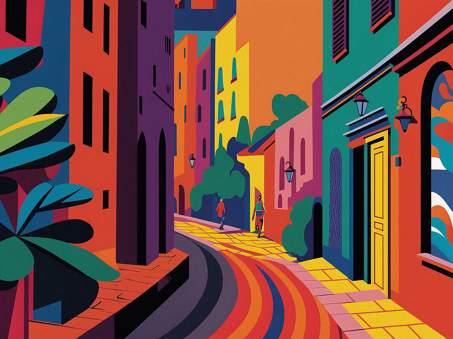 Street of a fantastic city, 60x80 cm, original acrylic painting on canvas