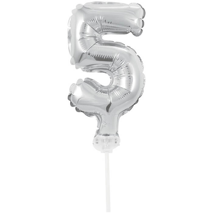 Цифра-топер у вигляді фольгованої кульки 5 срібло