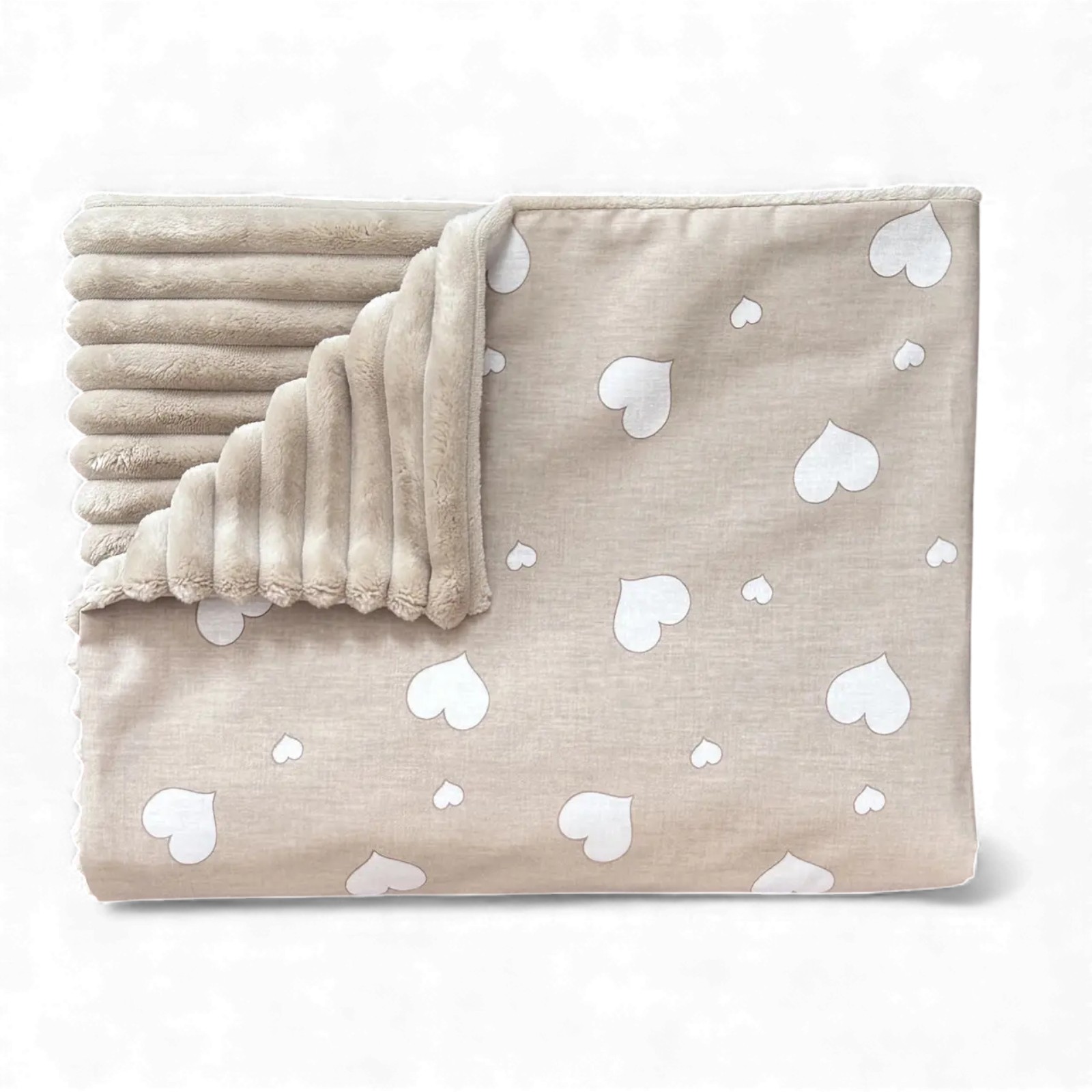 Плед плюшевий 100 х 80 см Сердечки білі на бежевому