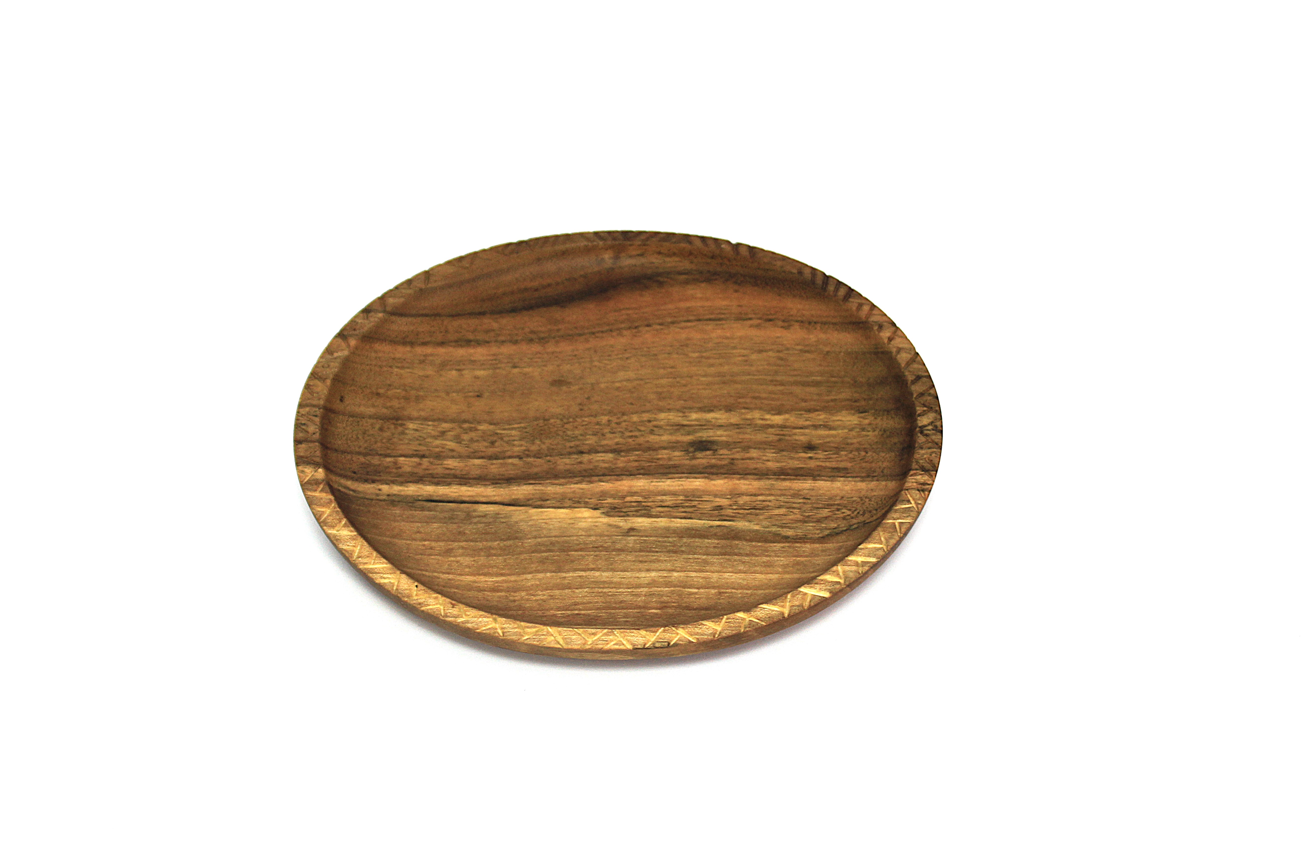 Дерев'яна плоска миска з ручним різьбленням