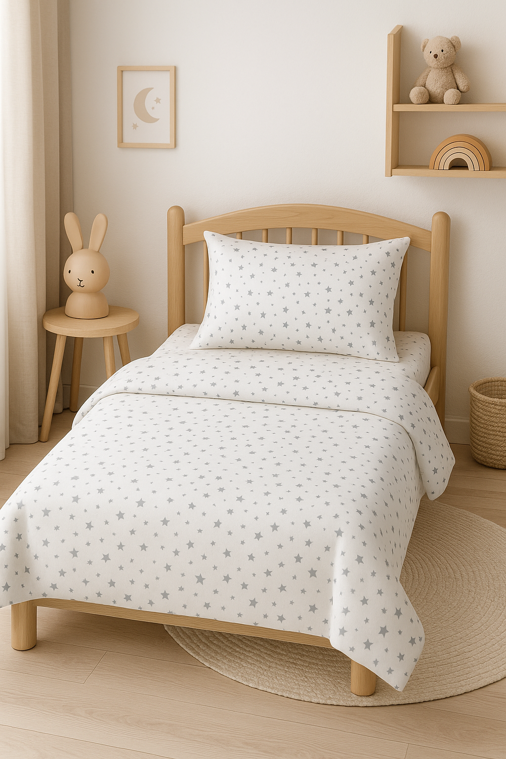 Дитяча постільна білизна ранфорс принт  "Сірі зірки на білому"