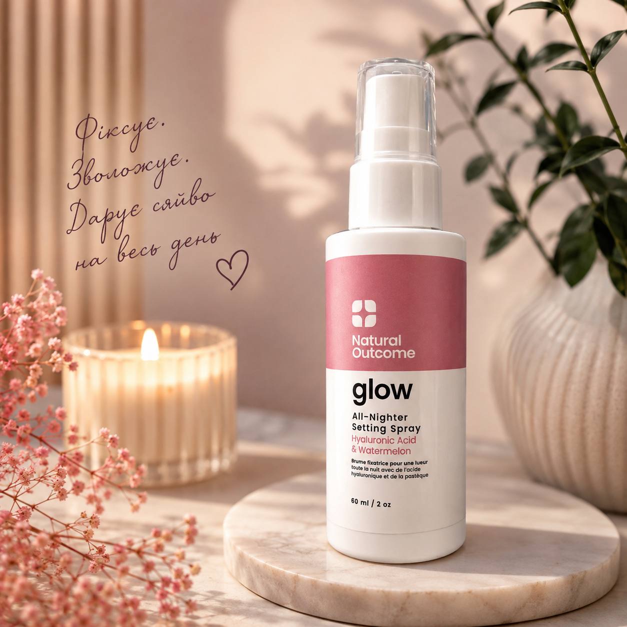 Natural Outcome Glow All-Nighter Setting Spray Спрей для фіксації макіяжу і сяйва USA