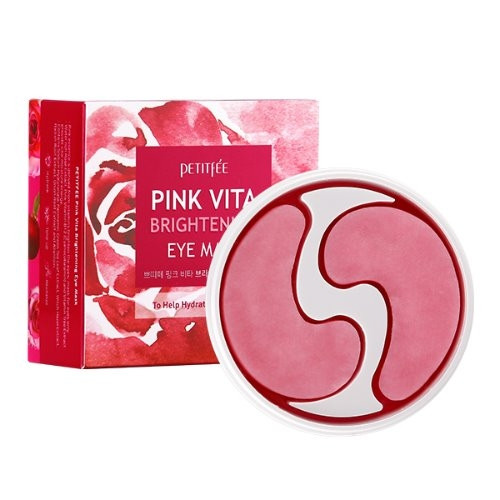 Освітлюючі патчі для очей на основі есенції трояндової води PETITFEE Pink Vita Brightening Eye Mask 60 шт