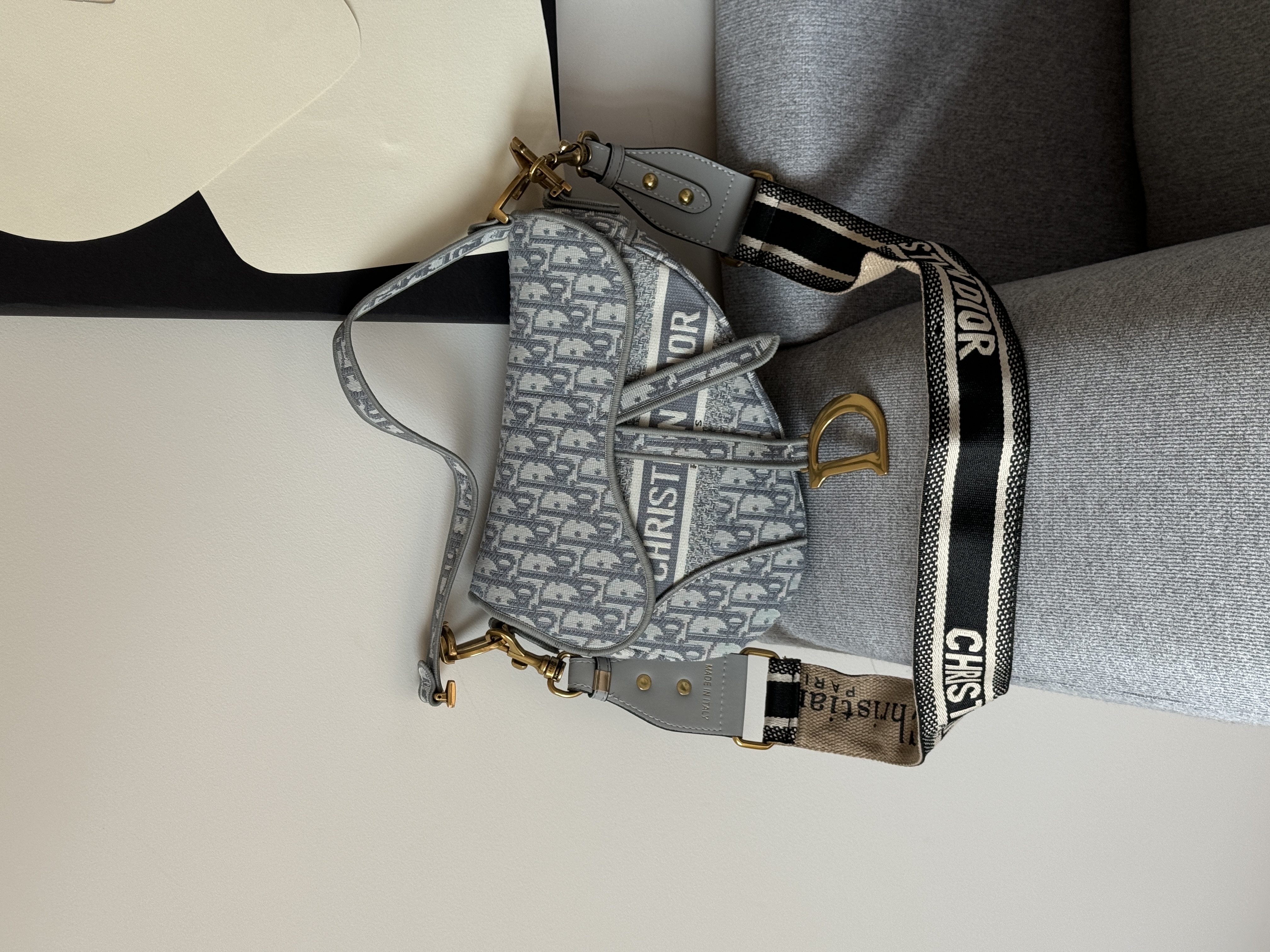 Dior Saddle Bag with Strap Grey Dior Oblique Jacquard