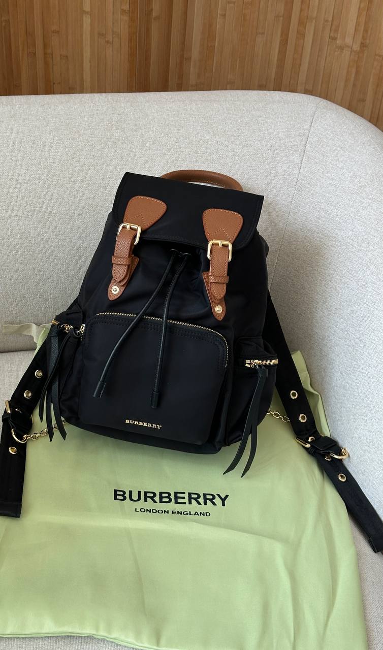 Burberry Nylon Backpack with Leather in Black