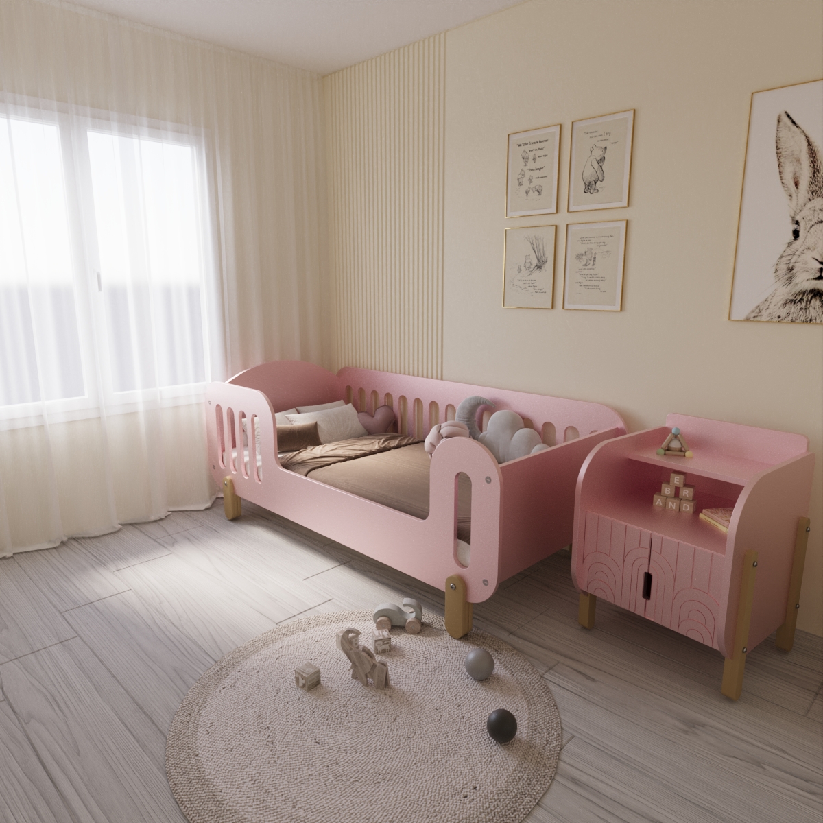 Дитяче ліжко дизайнерське Монтессорі Брунька 190×90 см - Рожеве