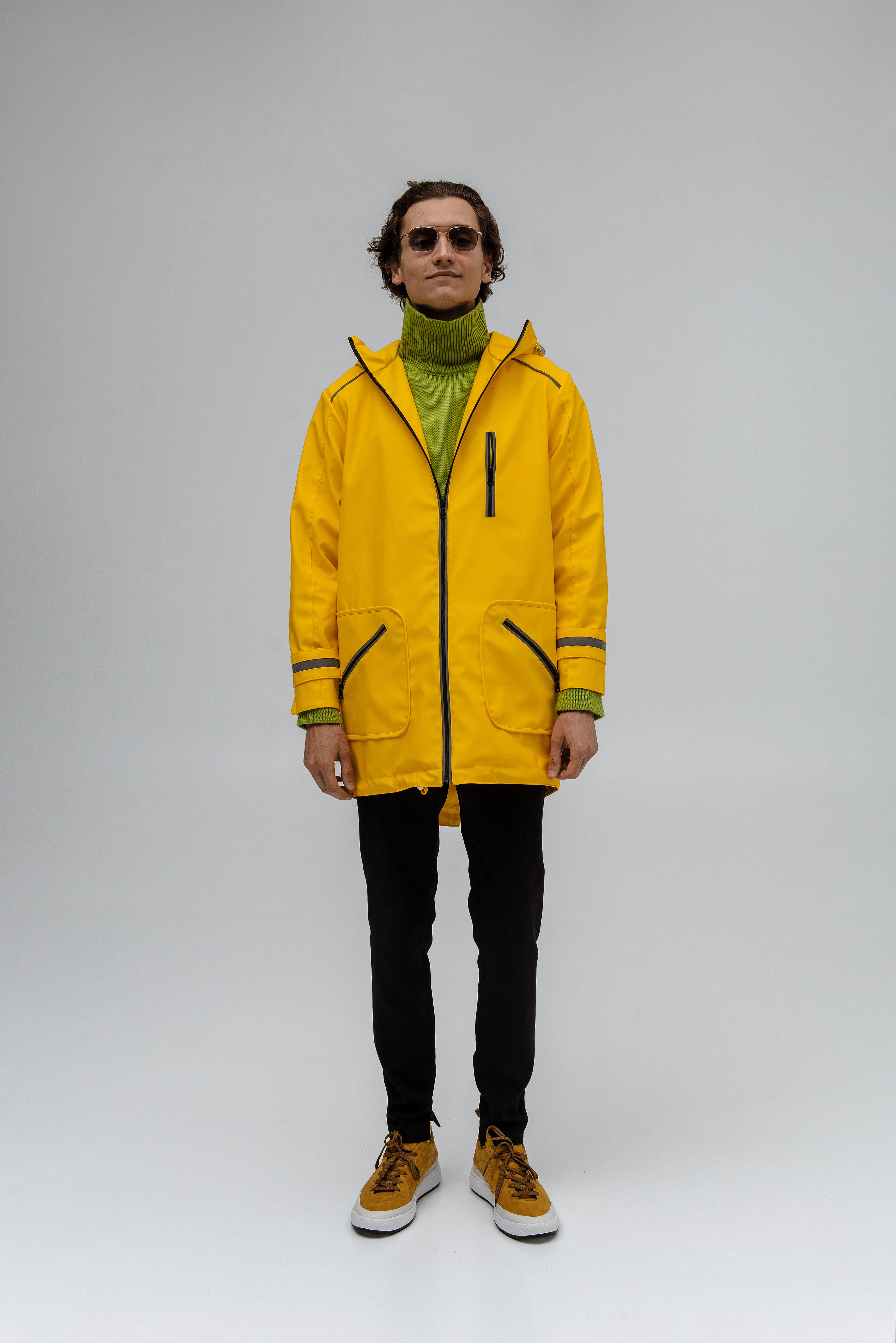 Жовтий чоловічий дизайнерський дощовик / Yellow Designer Raincoat for Men