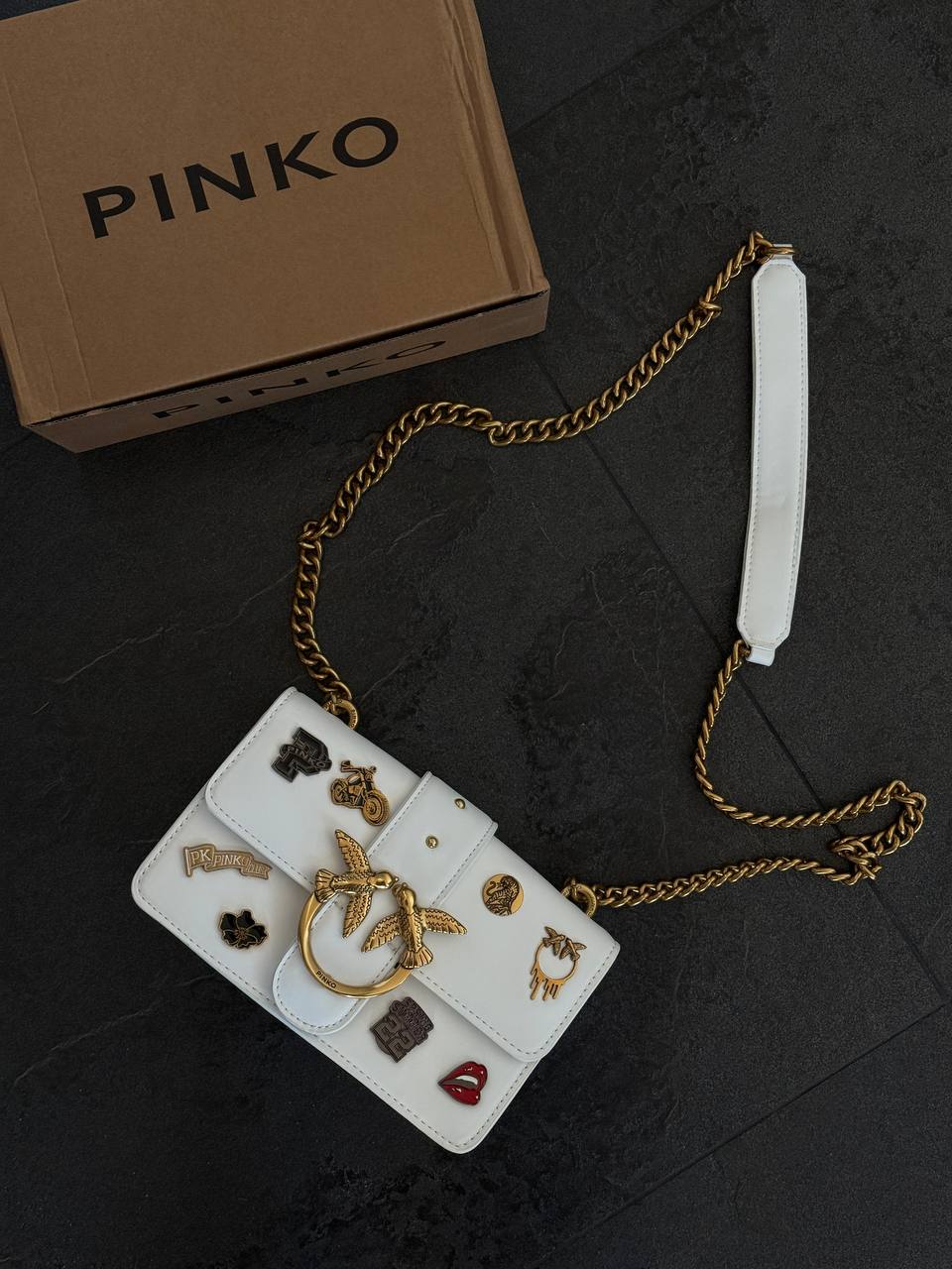 Pinko Love Bag One Simply With Enamel Pin White