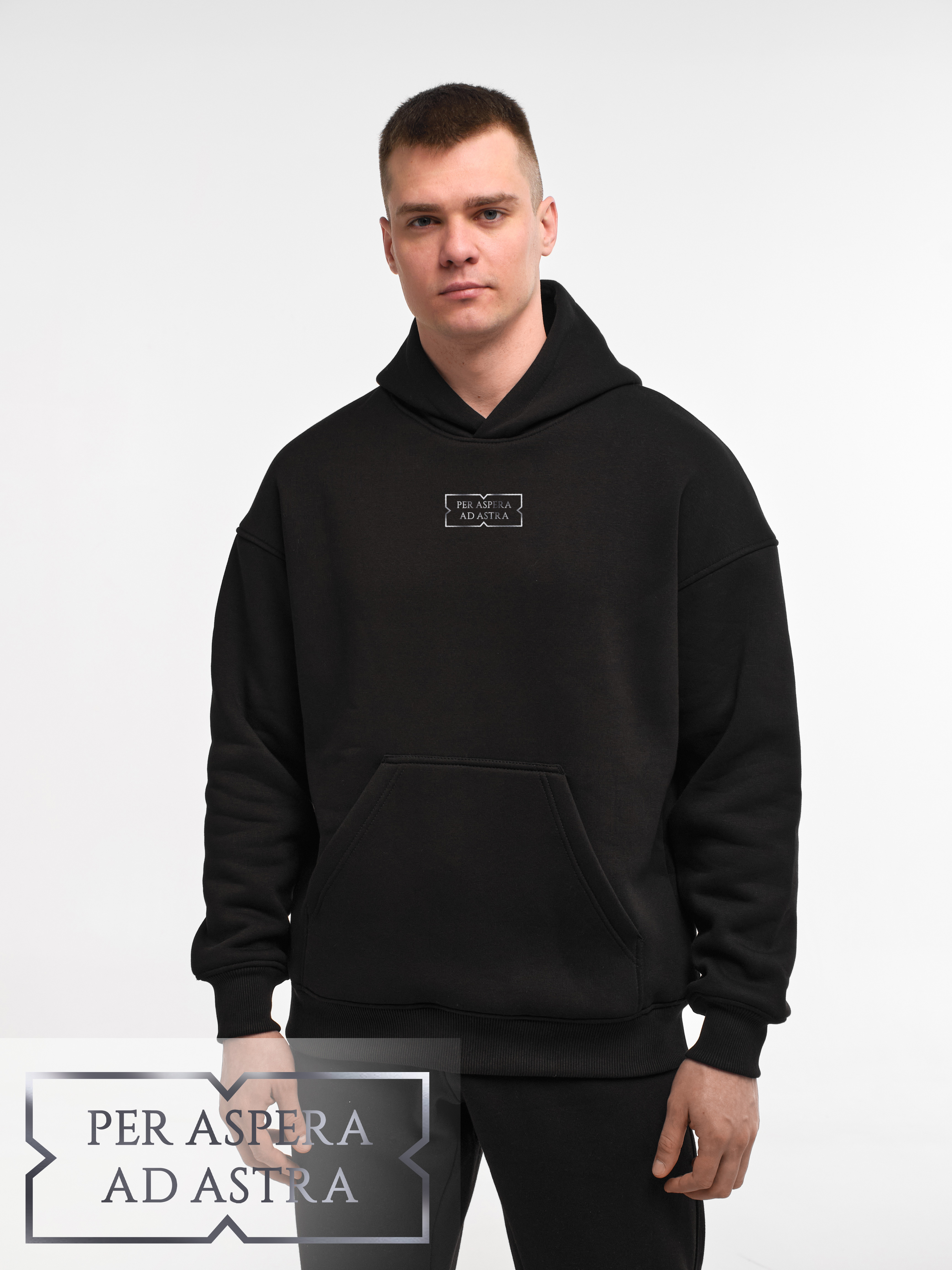 HOODIE "PER ASPERA AD ASTRA" | POCKET | BLACK EMOTION | XH1