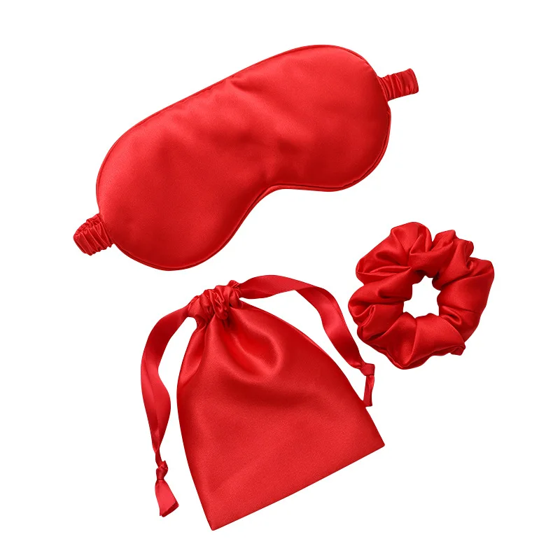 Шовкова маска для сну, резинка для волосся і чохол для зберігання в червоному кольорі