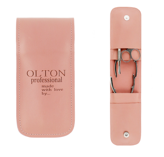 Манікюрний набір Olton у шкіряному чохлі на 4 позиції (нашкірниці M+ кусачки XS + топірець-пушер + ножиці H-100)