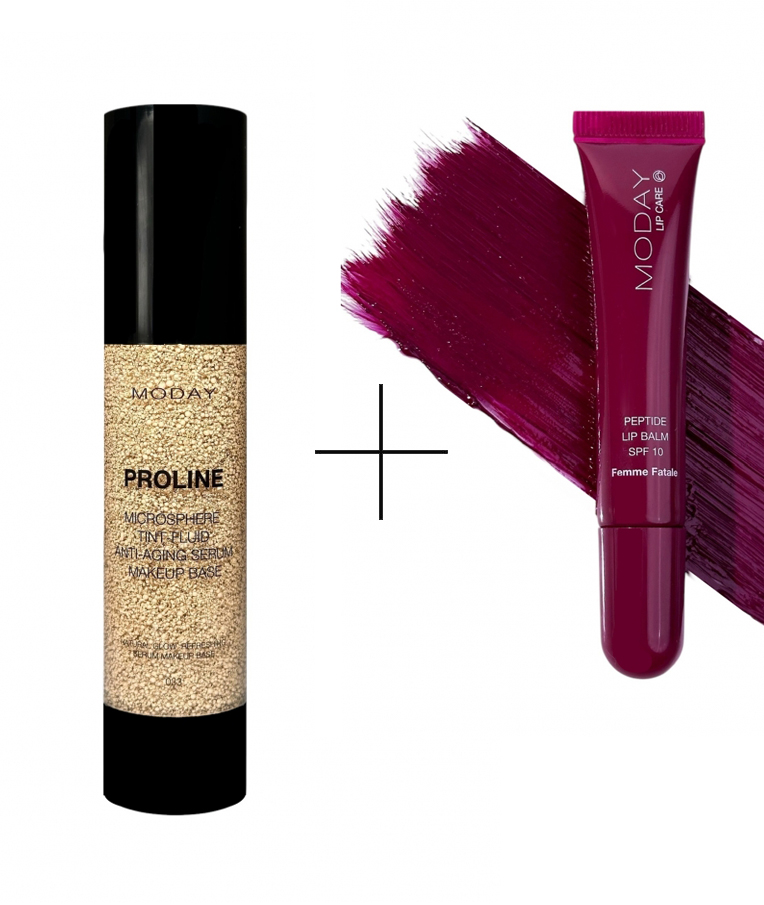 Мікросферичний тінт-флюїд для макіяжу MODAY Microsphere Tint-fluid на основі аргініну та екстракту гіркого апельсину № 033, світлий бежевий. 50 ml + 🎁Бальзам для губ MODAY Femme Fatale Peptides Lips на основі пептидних комплексів Maxi-Lip та VOLUFORM 10