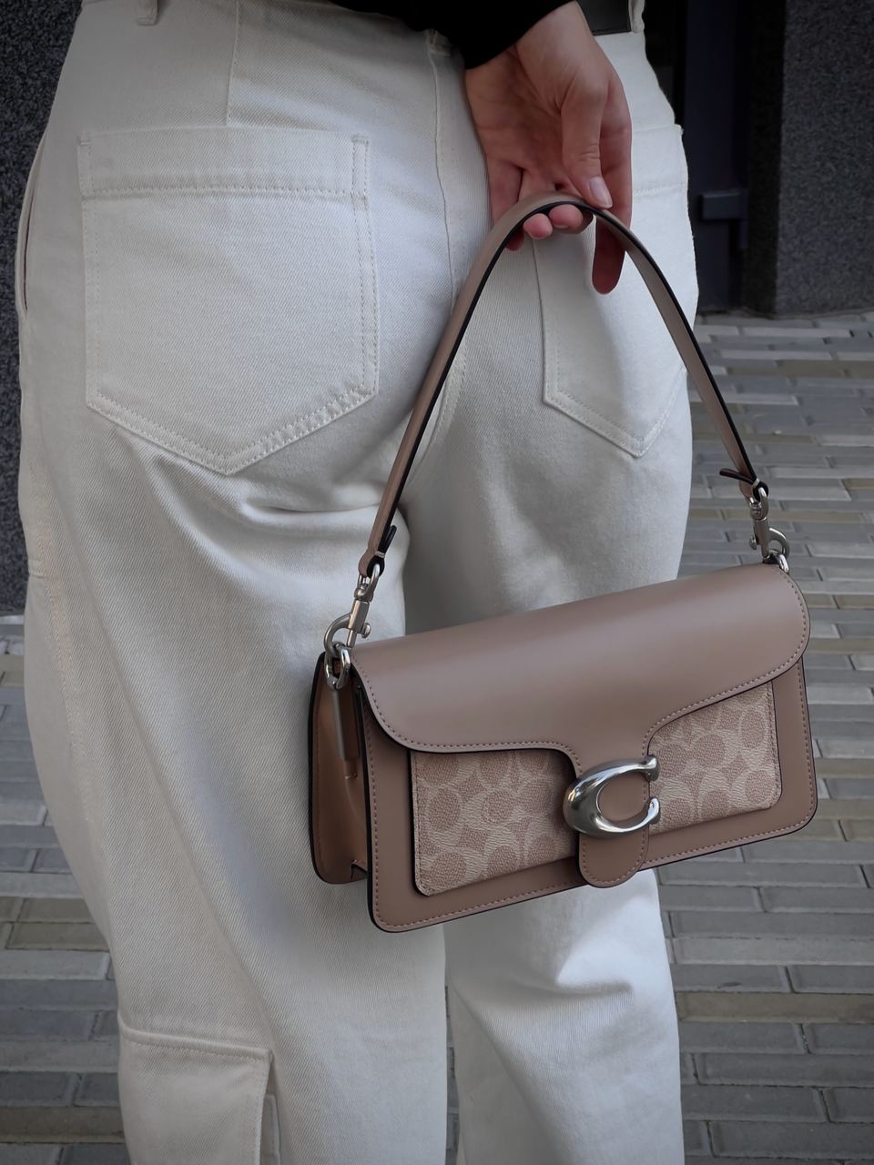 Coach Tabby Shoulder Bag 26 With Signature Canvas Sand Taupe