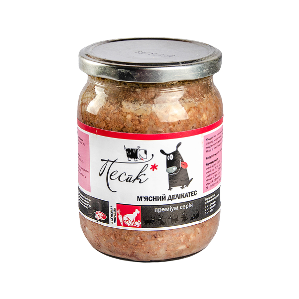 Консерви ПЕСиК д/собак м'ясні делікатеси з м'ясом та овочами 500г