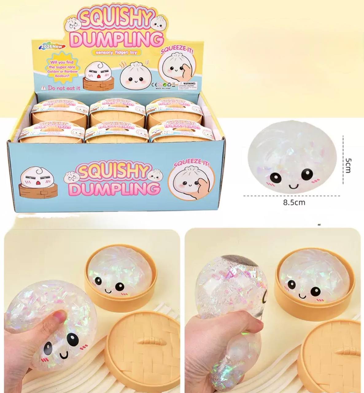 Трендовий сквіш антистрес Хінкалі у пароварці, Squishy Dumpling Stress Ball, пельмень, білий,1 шт