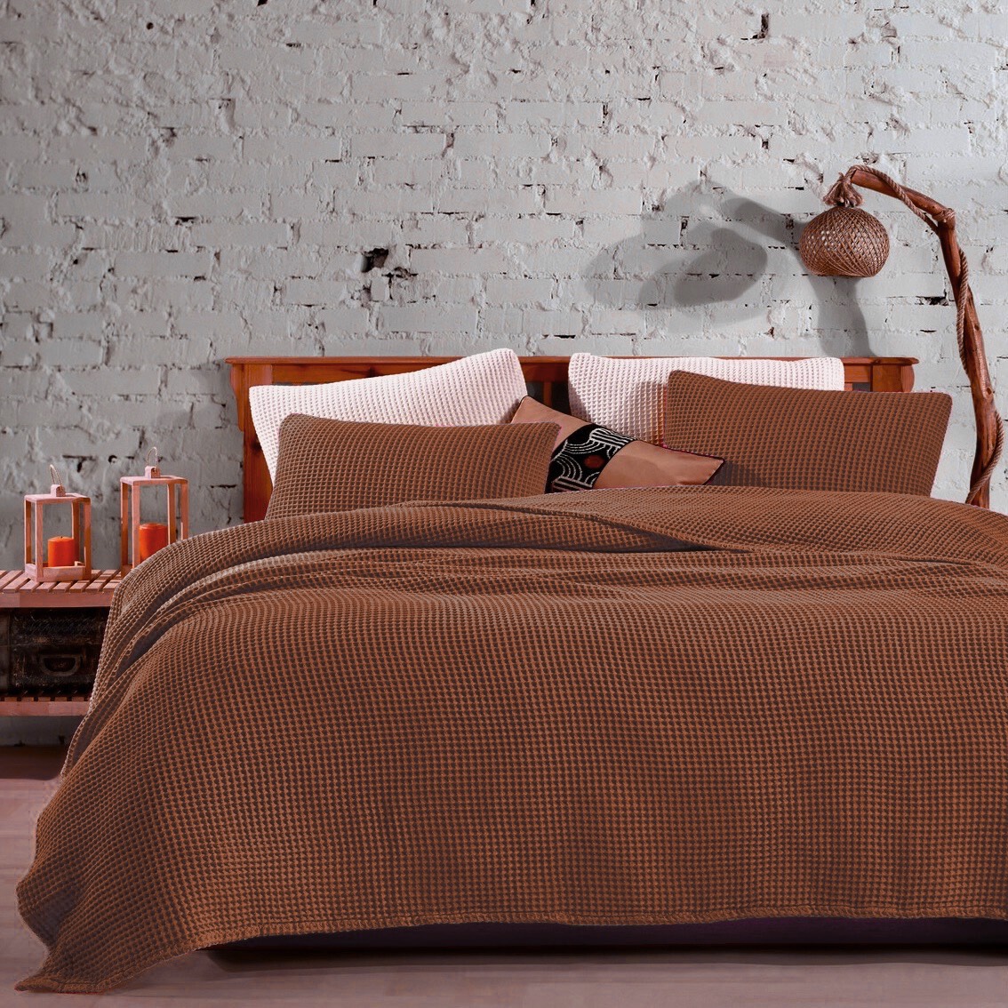 Вафельний плед-покривало піке, колір Коричневий