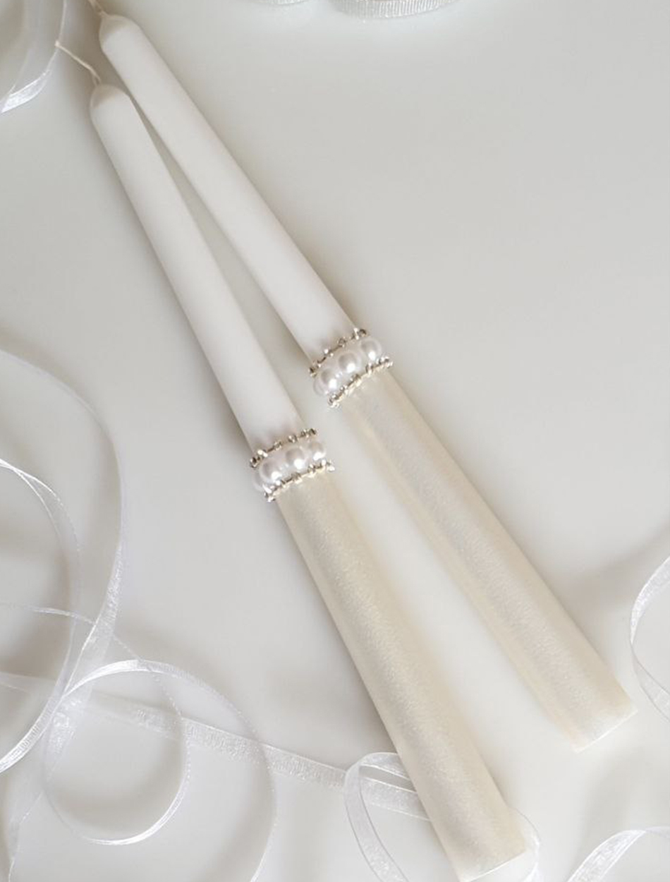 Вінчальні свічки фарбовані з перлинами та стразами