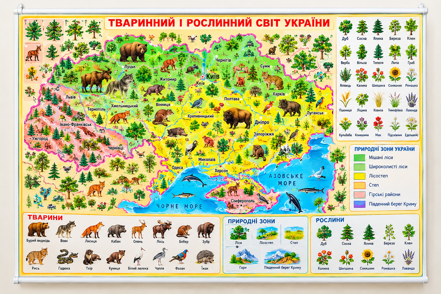 Плакат. Природні зони України. Рослинний і тваринний світ