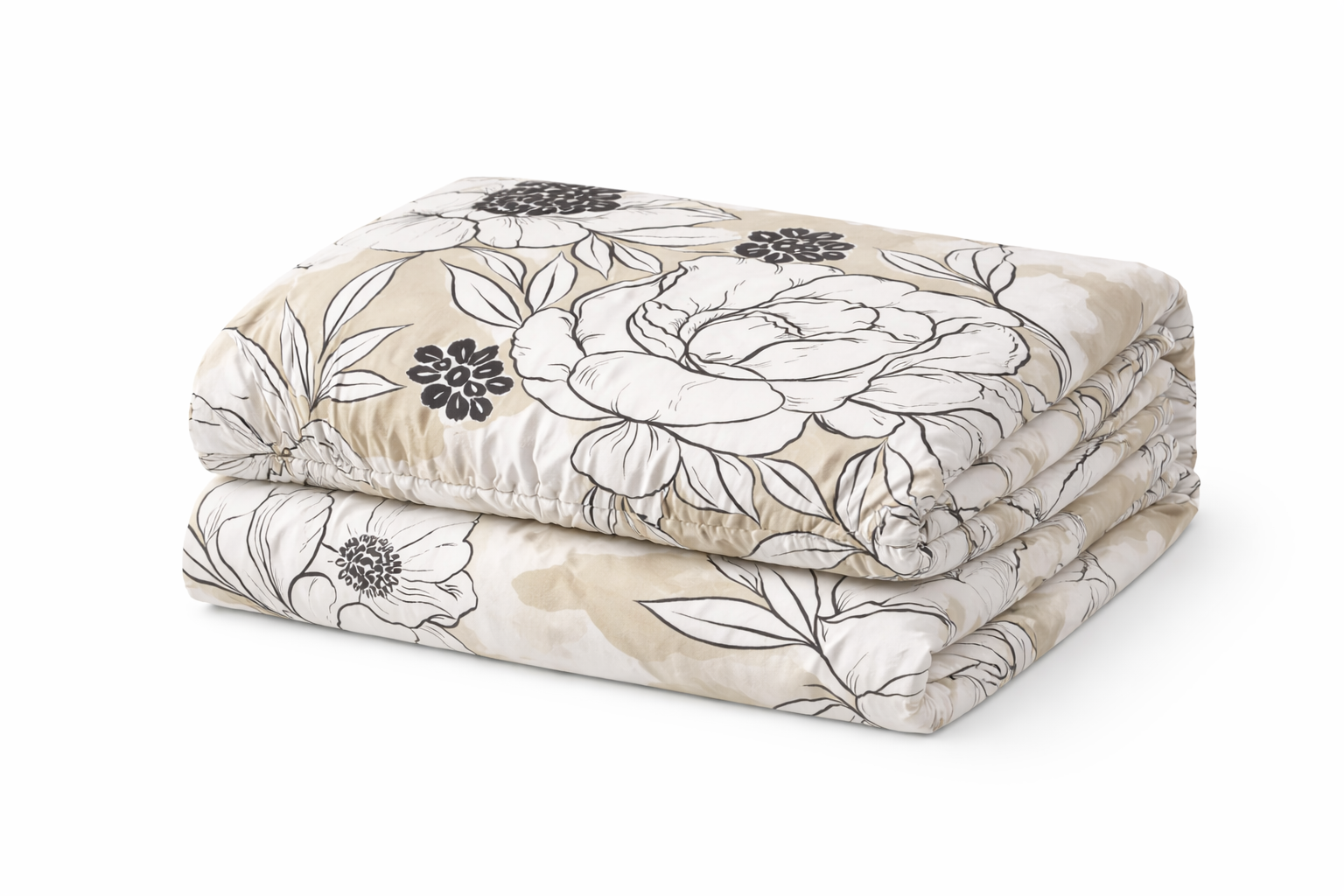 Простирадло на гумці ранфорс принт "Великі квіти на бежевому"