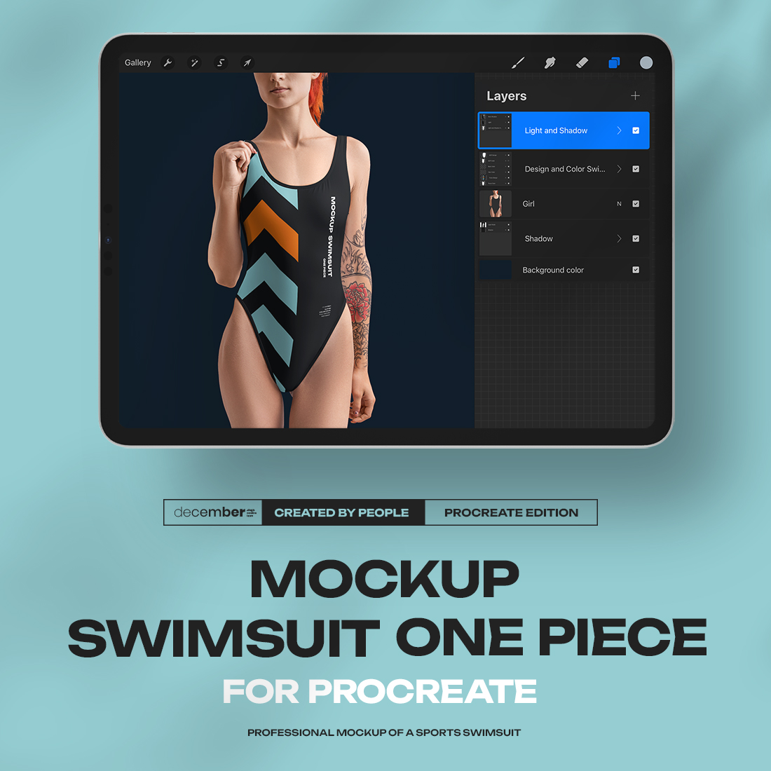 6 Mockups of a One Piece Sports Women's Swimsuit for Procreate on iPad
