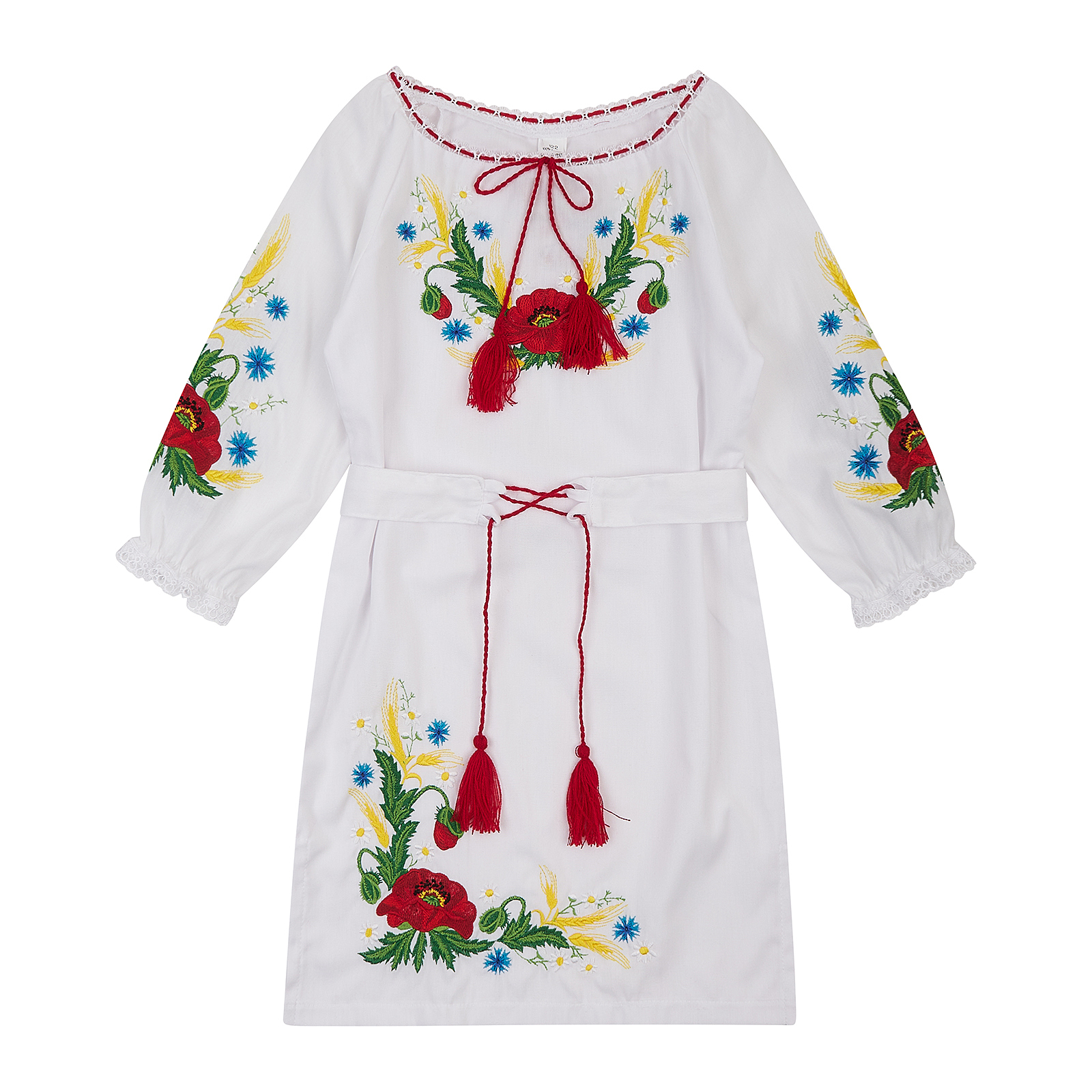 Вишите плаття для дівчинки з маками білий льон 3/4 рукав резинка