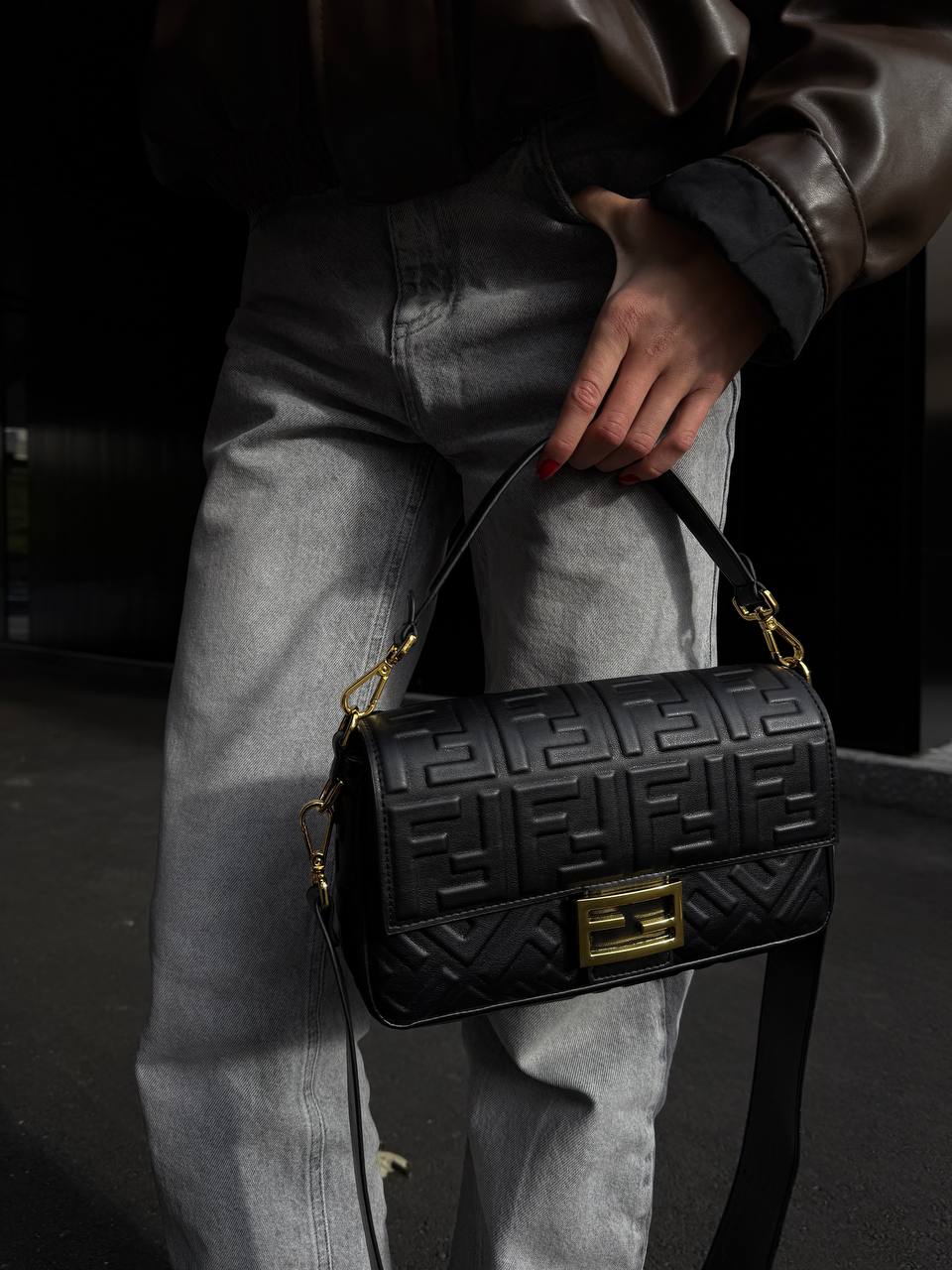 Fendi Baguette Black Leather Bag