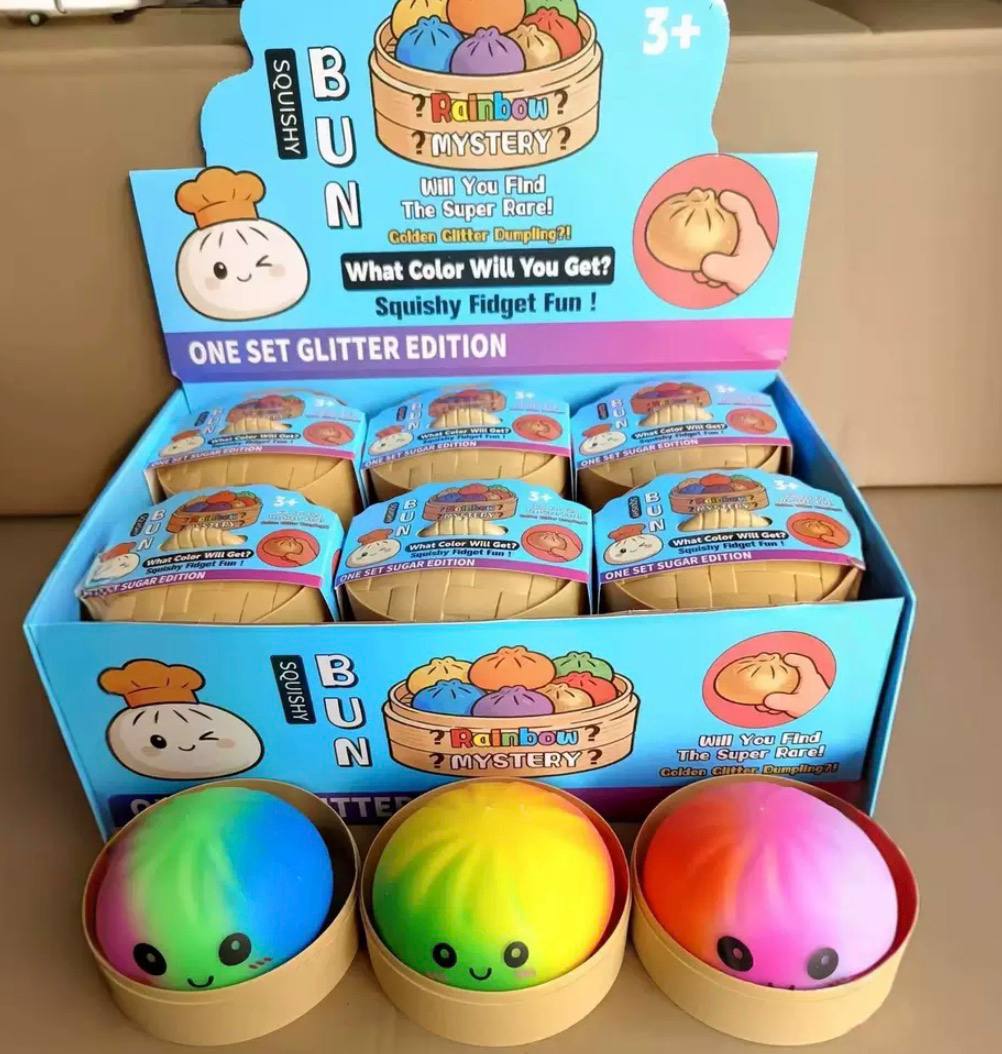 Трендовий сквіш антистрес Хінкалі у пароварці, Squishy Dumpling Stress Ball, пельмень, райдужний,1 шт
