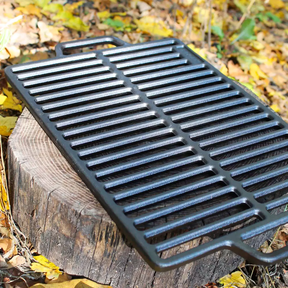 Двостороння решітка-гриль з чавуну на мангал для приготування стейків та овочів