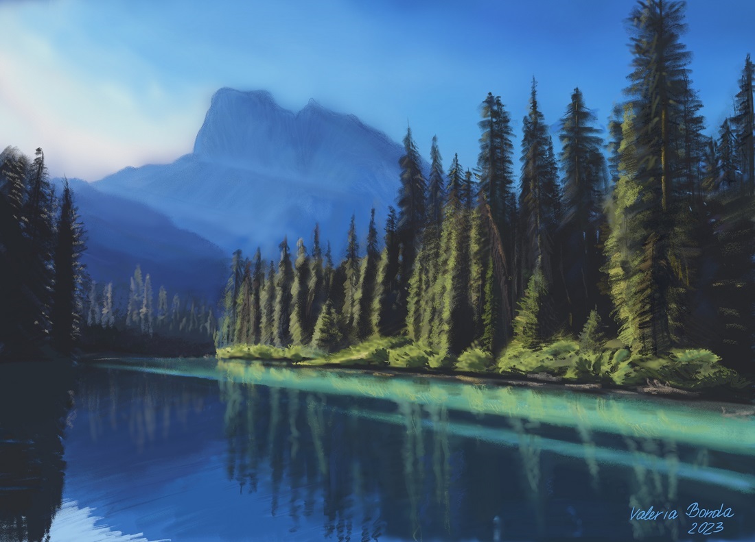 "Beautiful View". Original digital print by Valeria Bonda, printed on a hoodie (unisex)