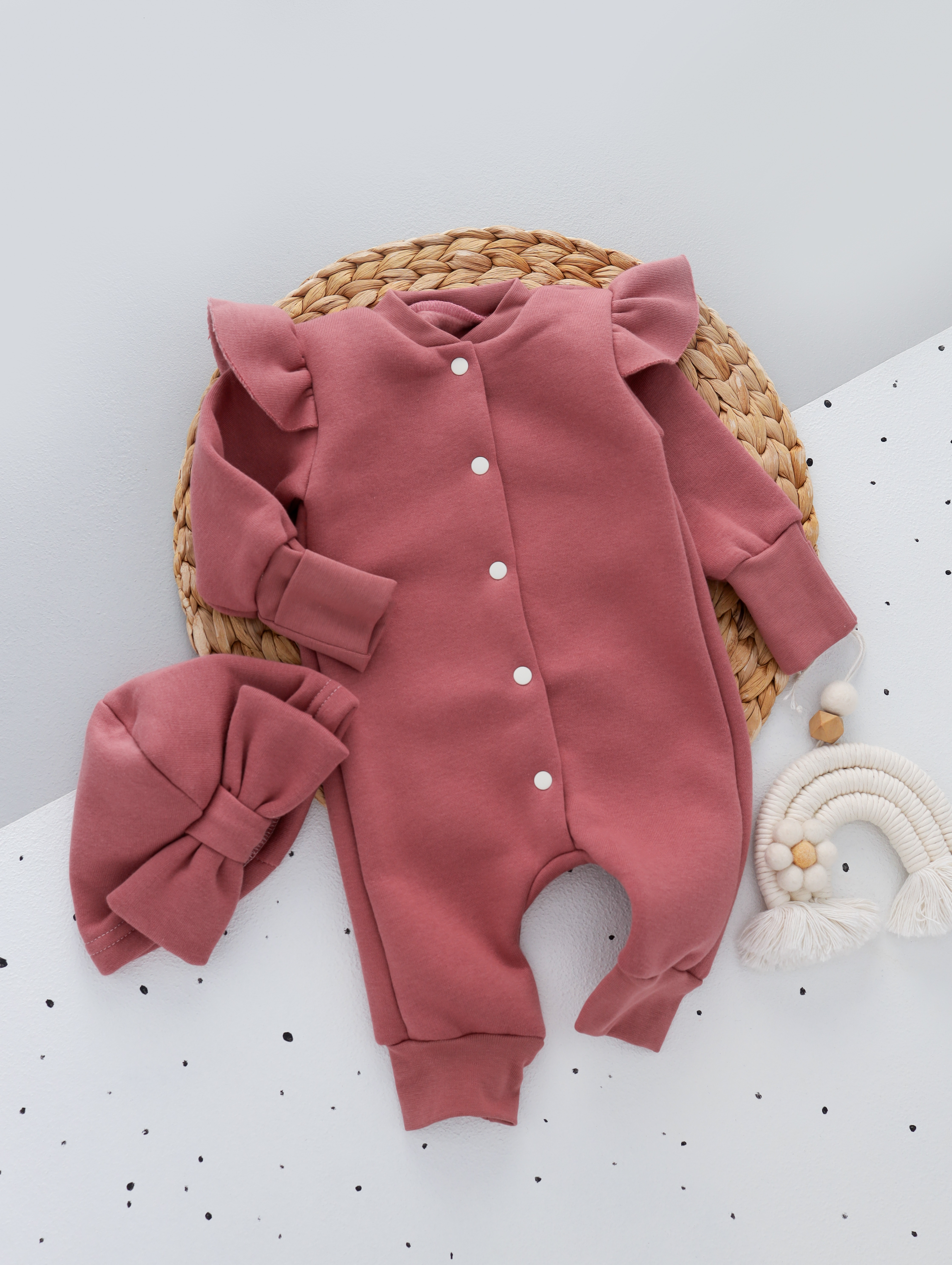 Дитячій комплект для дівчинки комбинезон ромпер з шапочкою теплий