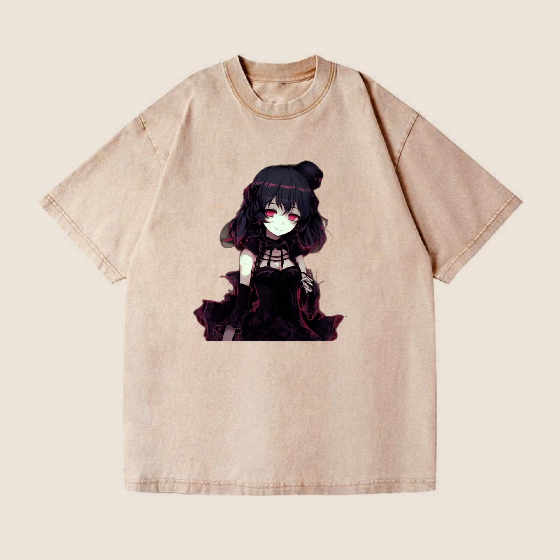 ФУТБОЛКА ОВЕРСАЙЗ ВАРЕНА БЕЖ З ПРИНТОМ "АНІМЕ ДІВЧИНКА 1"