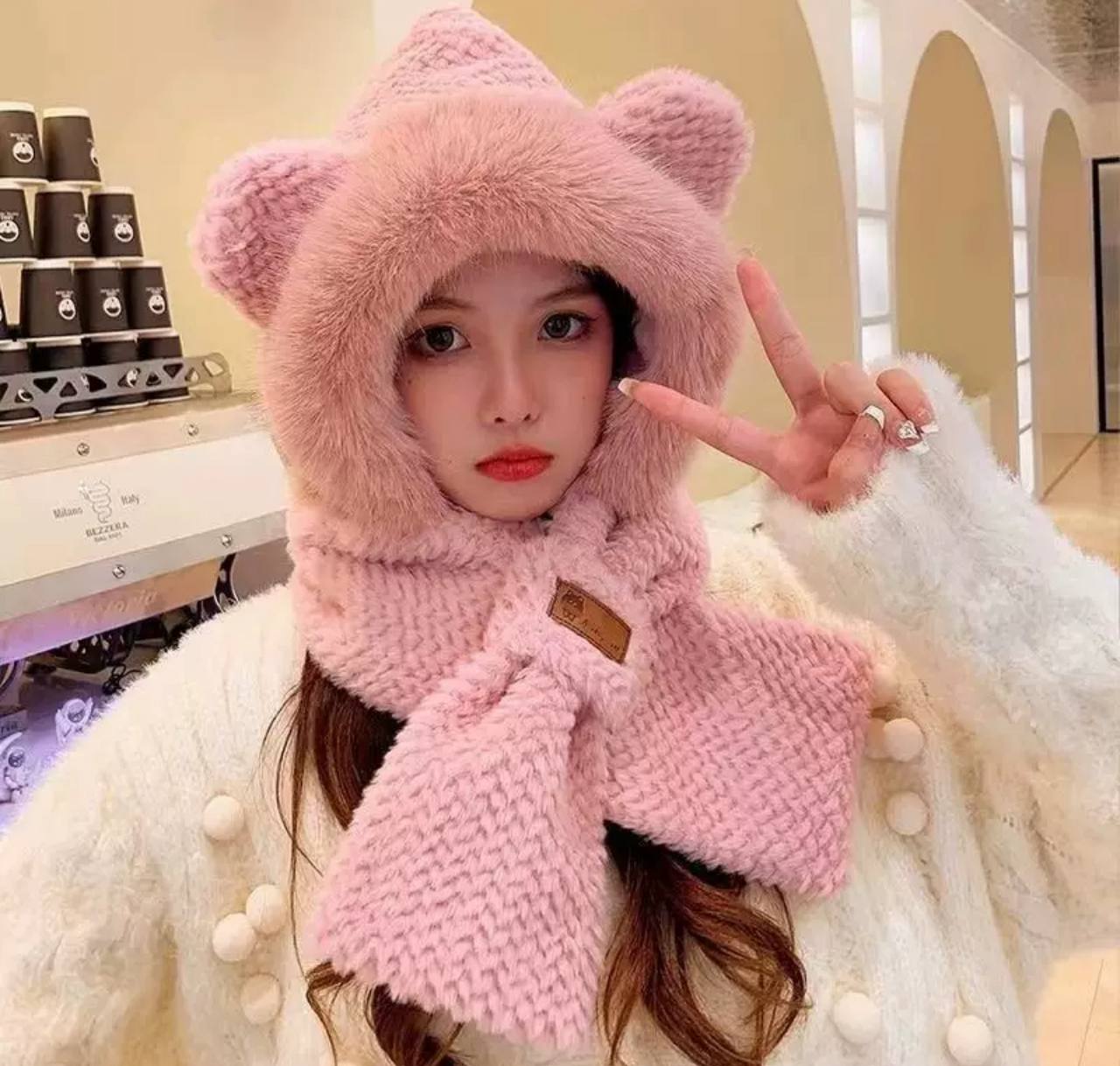 Шапка шарф Ведмедик рожевий