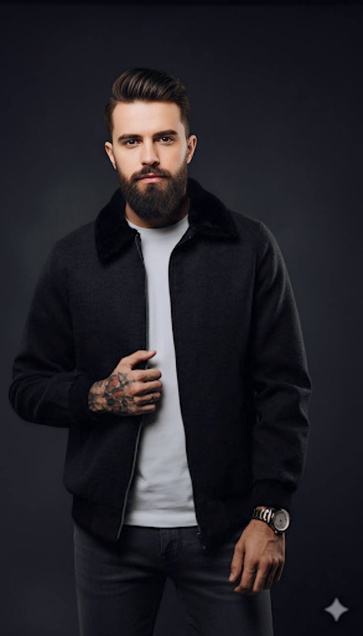 Коротка чоловіча куртка з хутряним коміром grey