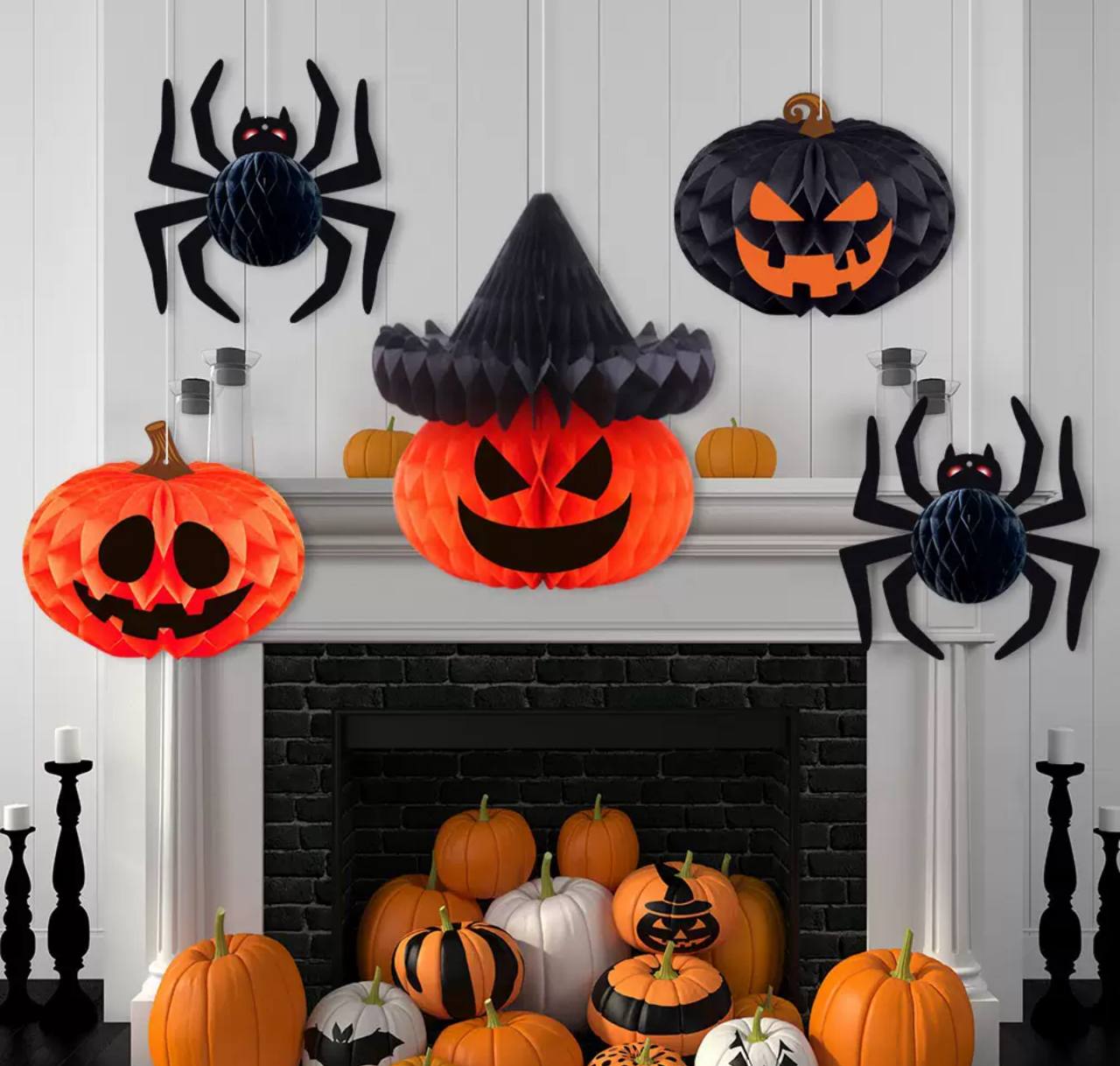 Паперовий декор на Хелловін Гарбуз, Гофрована куля прикраса на Хелловін, Halloween