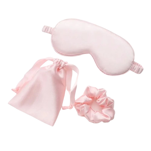 Шовкова маска для сну, резинка для волосся і чохол для зберігання в блідо-рожевому кольорі