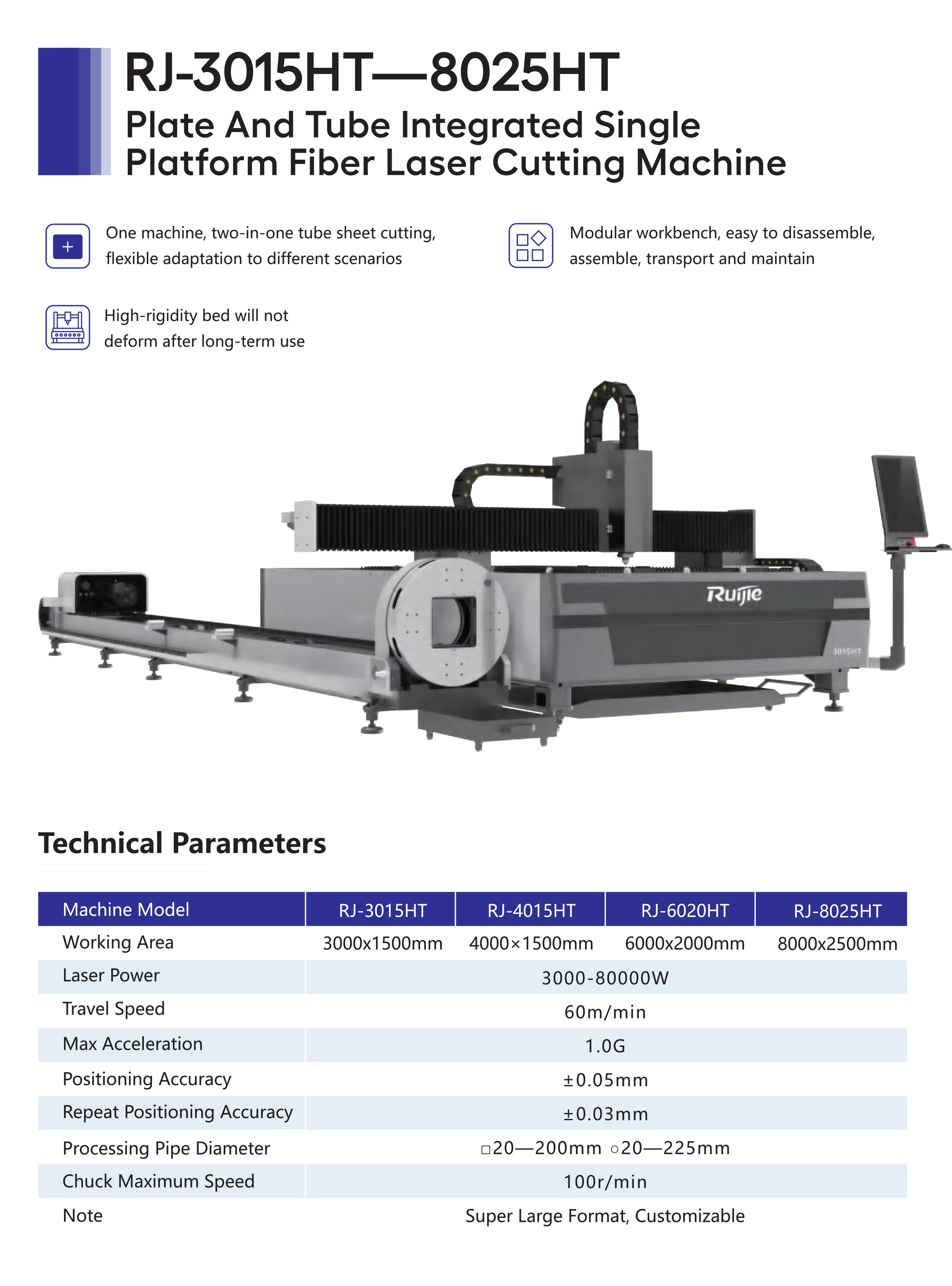 Plate And Tube Integrated Single Platform Fiber Laser Cutting Machine RJ-3015HT - 8025HT