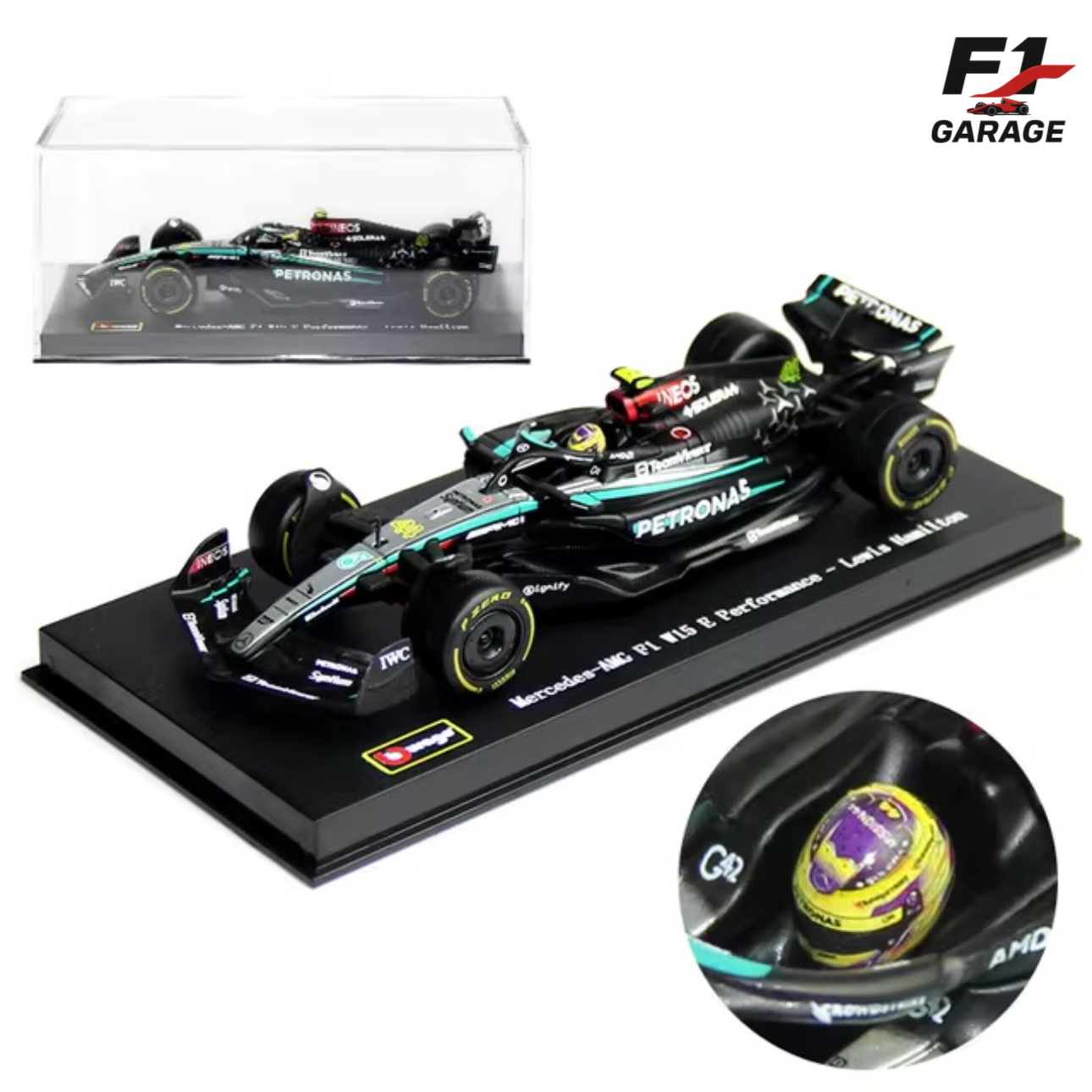 Burago Mercedes W15 Lewis Hamilton з пілотом, 1:43, 2024