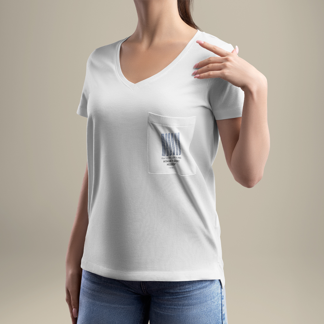 4 Mockup Woman V-Neck T-Shirt with a Chest Pocket-copy