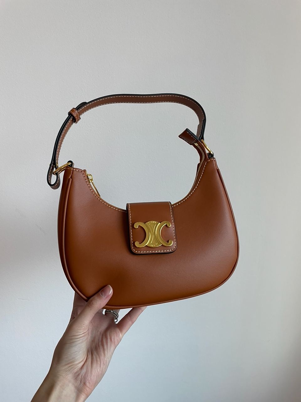 Celine Medium Ava Triomphe Bag in Smooth Calfskin Tan