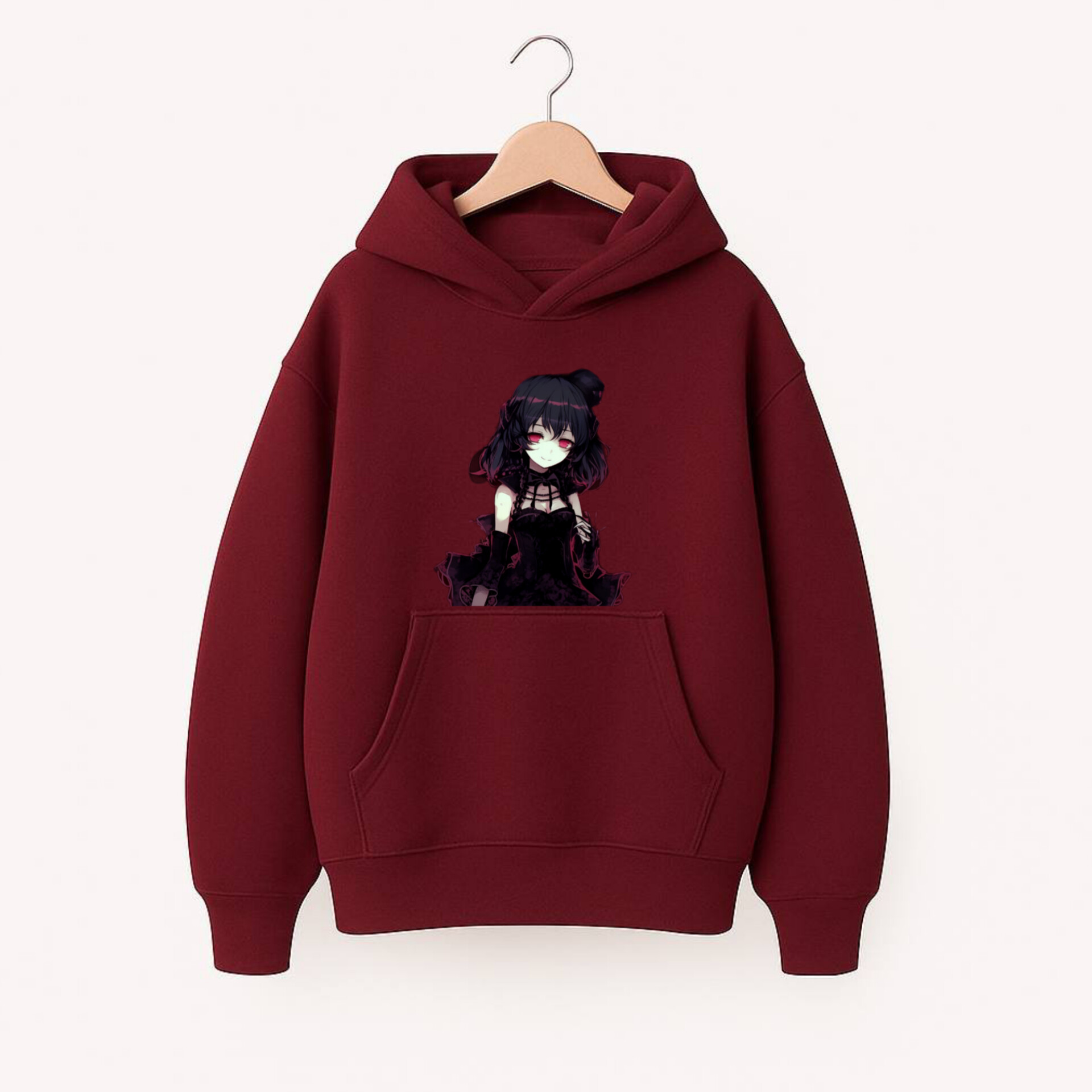 ХУДІ  ОВЕРСАЙЗ БОРДОВЕ З ПРИНТОМ "АНІМЕ ДІВЧИНКА 1"