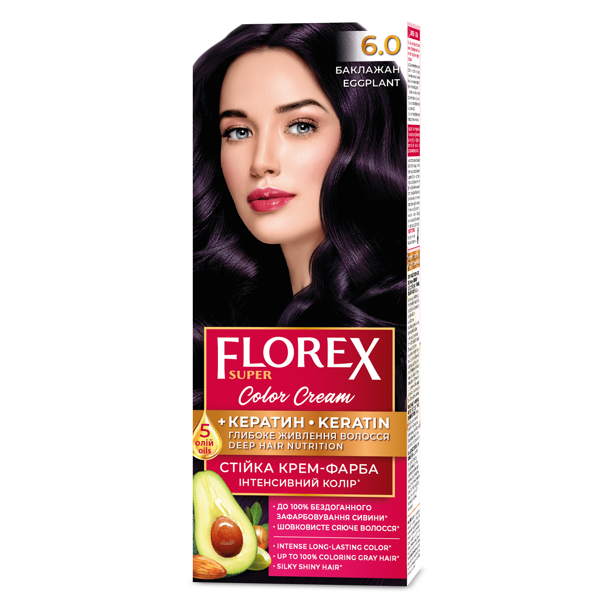 Стійка крем-фарба для волосся Florex Super Баклажан 6.0