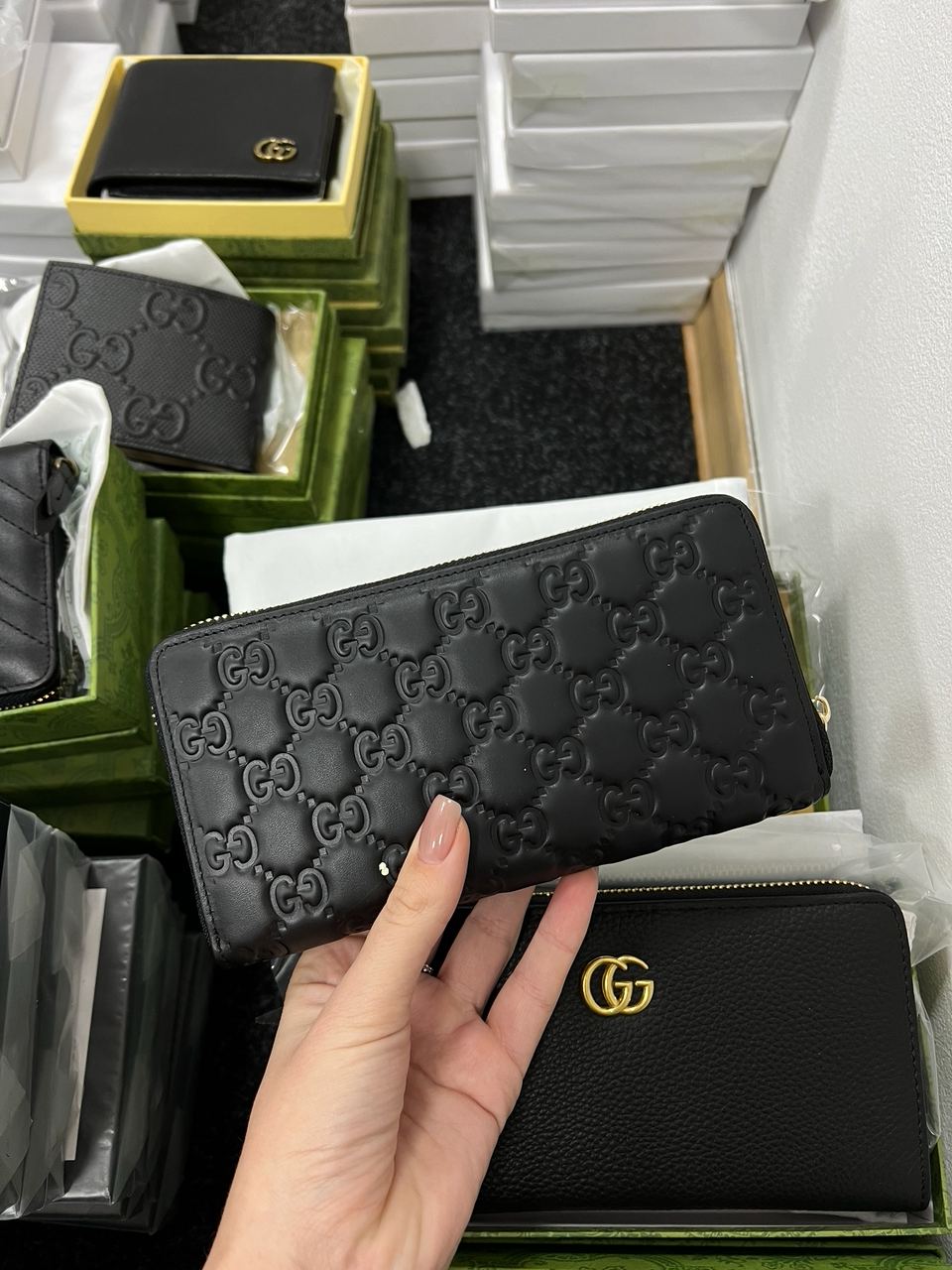 Gucci Black Guccissima Zip-Around Wallet