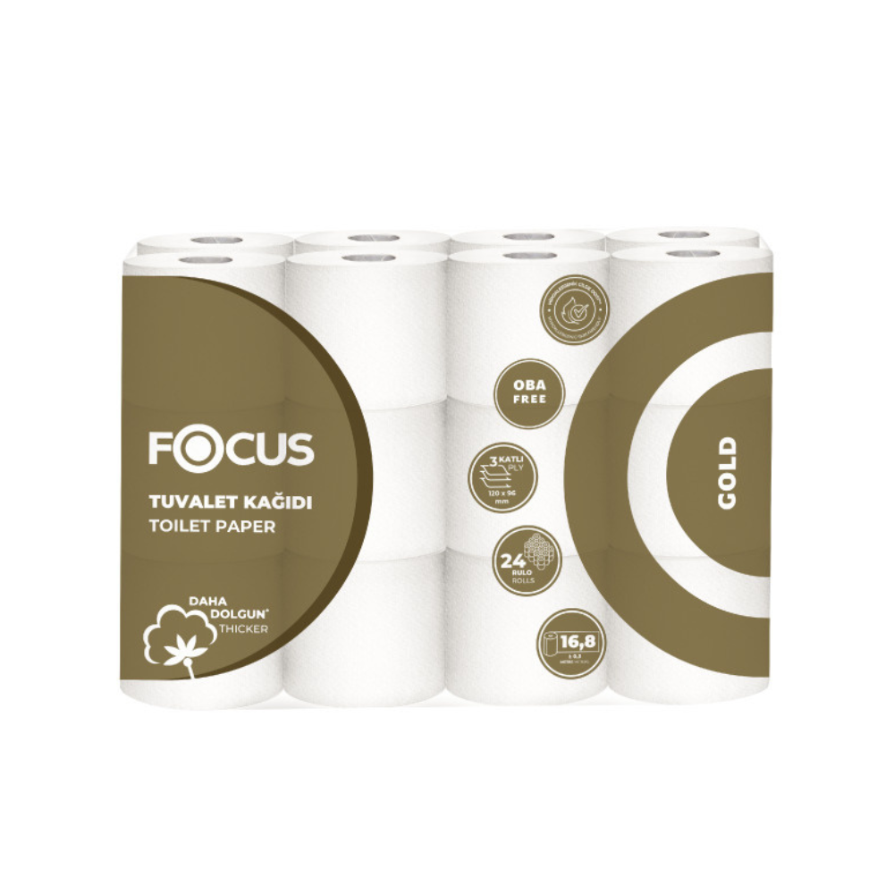 Туалетний папір ОПТОМ FOCUS GOLD, 3-шаровий, 16.8 м, 24 рул/уп